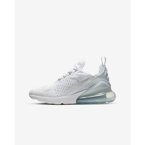 Kids Size 7Y / Womens Size 8.5 Nike Air Max 270 White/Metallic Silver 943345 103